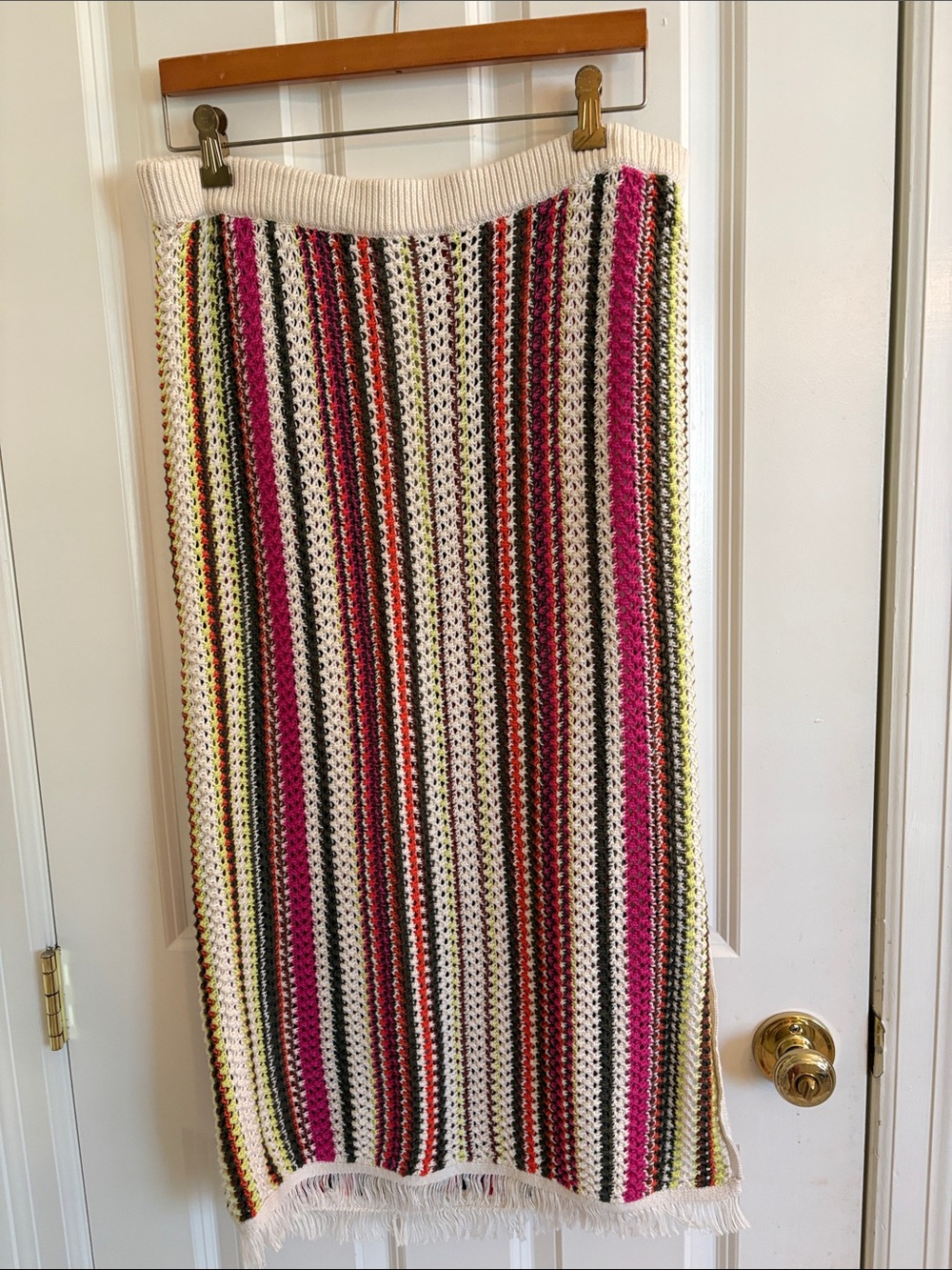 Old Navy Striped Crochet Maxi Skirt in Cream, Pink, Red & Green
